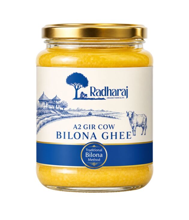 A2 Bilona Ghee 500ml | Pure Gir Cow Ghee | Traditional Bilona Method | Radharaj Organic Farm