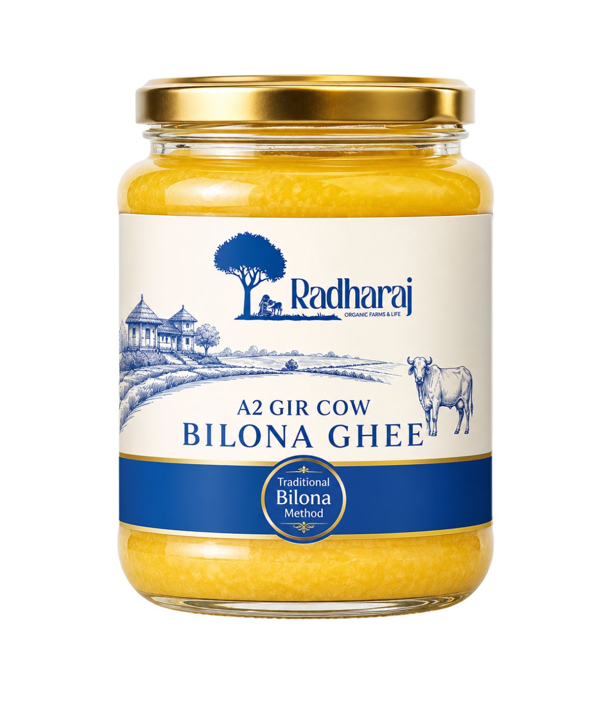 A2 Bilona Ghee 500ml | Pure Gir Cow Ghee | Traditional Bilona Method | Radharaj Organic Farm