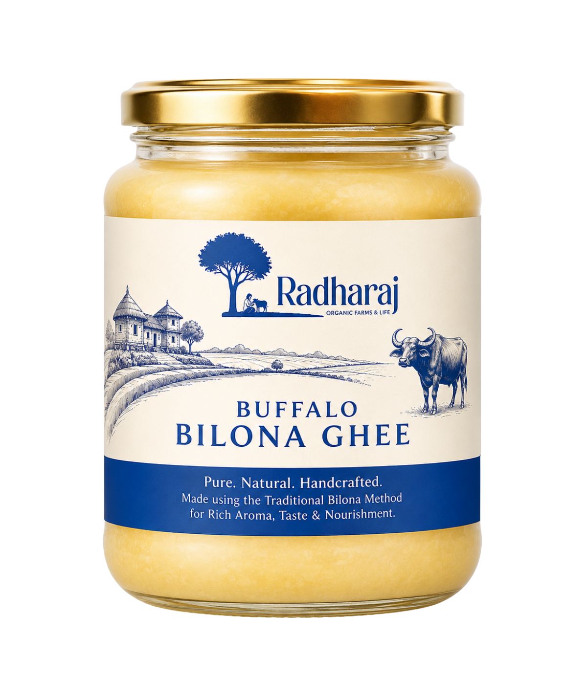 Pure Buffalo Ghee 500ml | Farm Fresh Desi Ghee | Radharaj Organic Farm