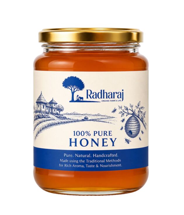 Pure Raw Honey 500ml | Natural & Unprocessed Honey | Radharaj Organic Farm
